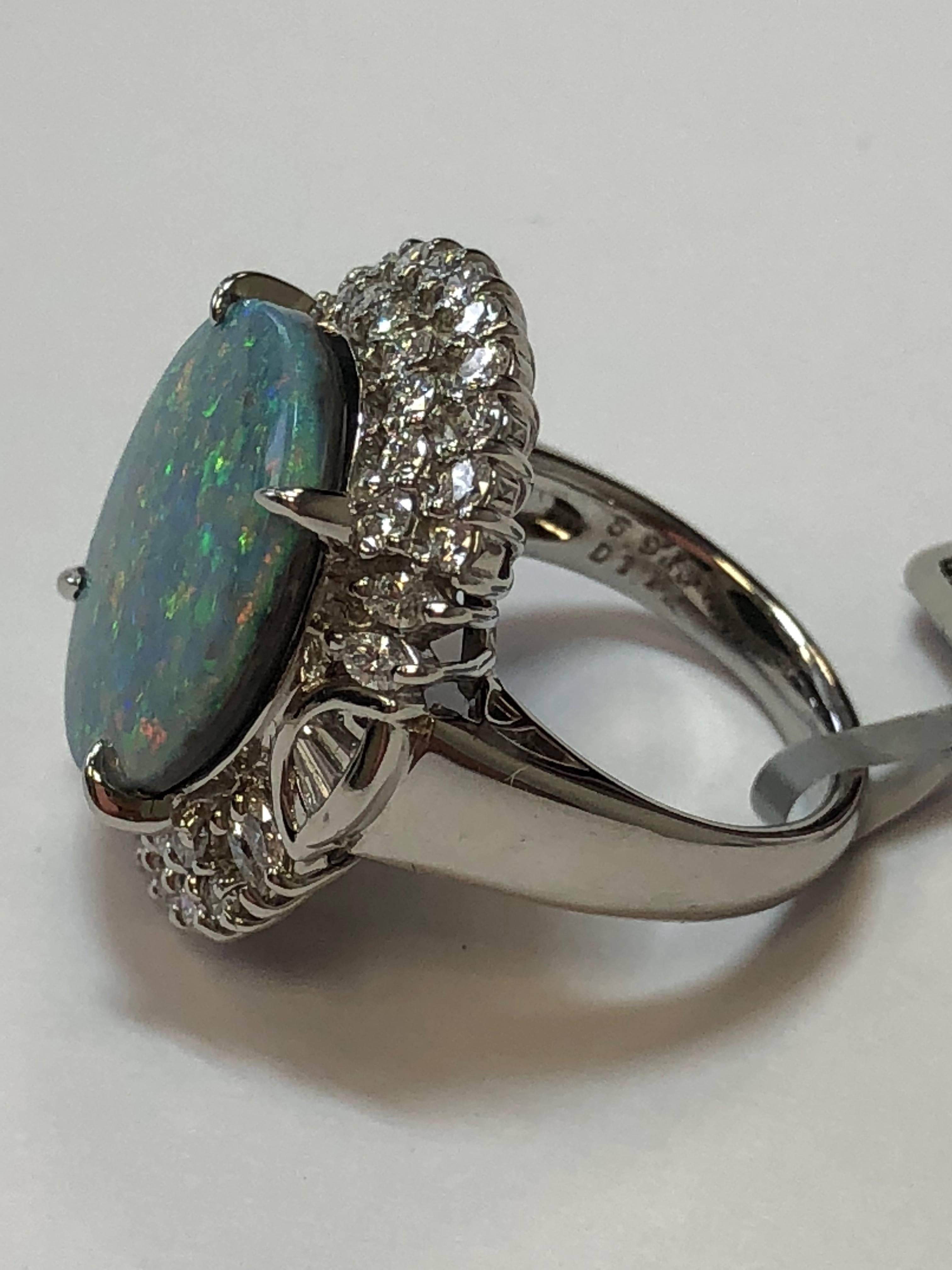 Opal Oval Cabochon and White Diamond Cocktail Ring in Platinum 1