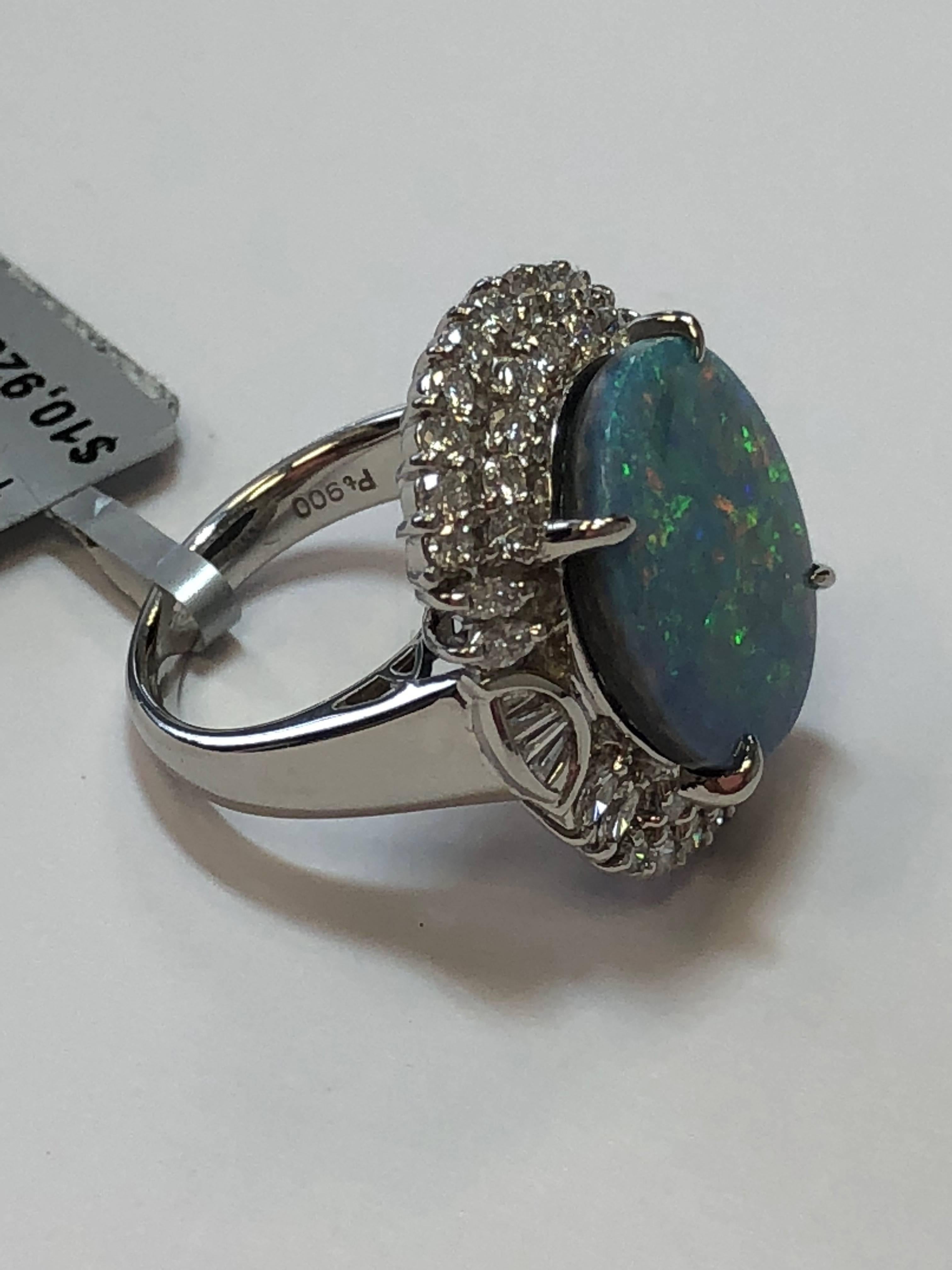 Opal Oval Cabochon and White Diamond Cocktail Ring in Platinum 2