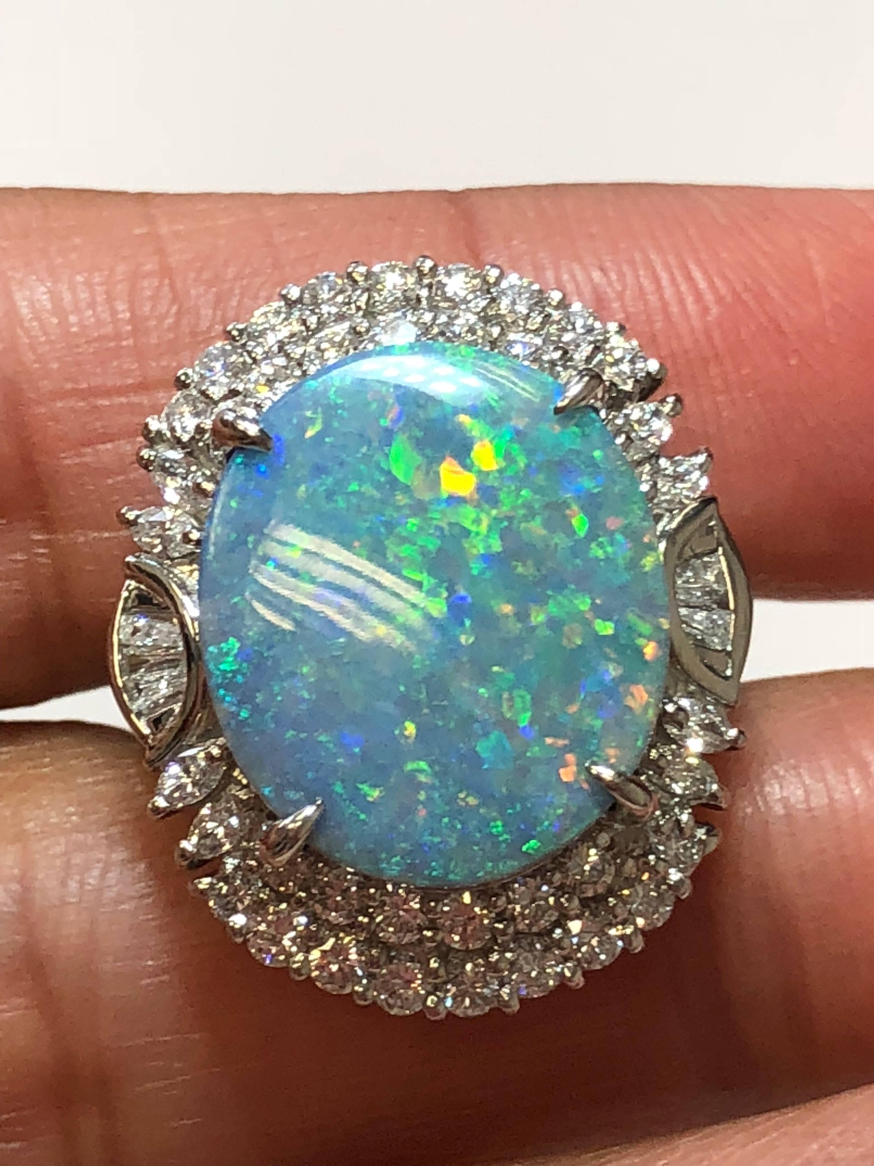 Opal Oval Cabochon and White Diamond Cocktail Ring in Platinum 3