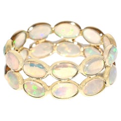 Opal Oval Cabochon Double Line Band, Yellow Gold