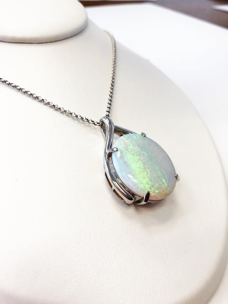 Opal Oval Pendant Necklace in Platinum at 1stDibs