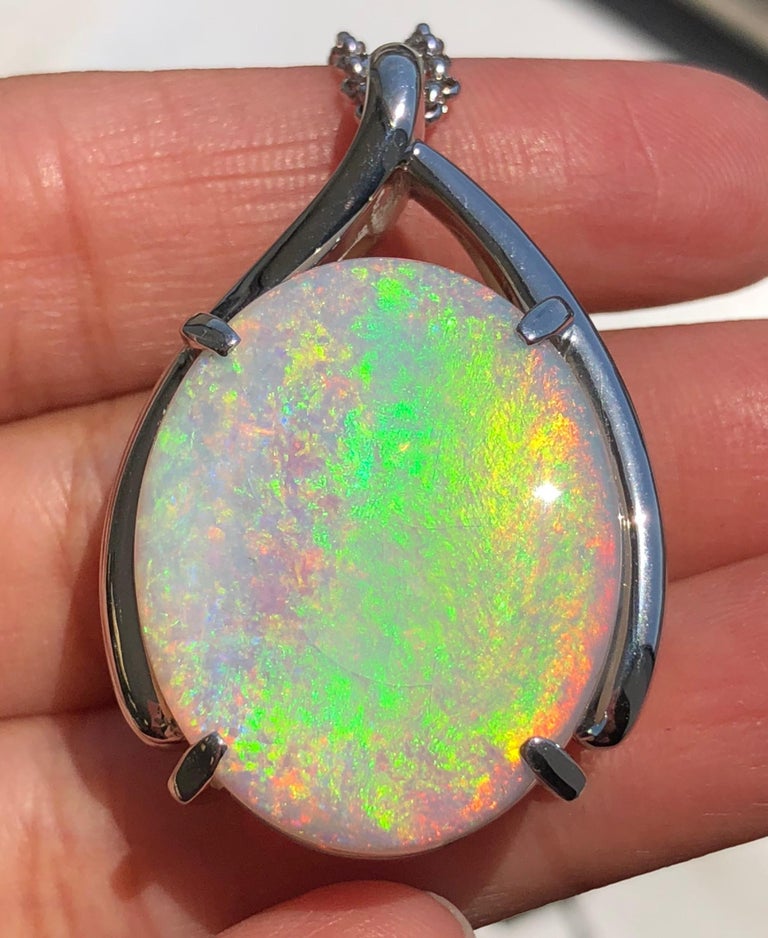 Opal Oval Pendant Necklace in Platinum at 1stDibs