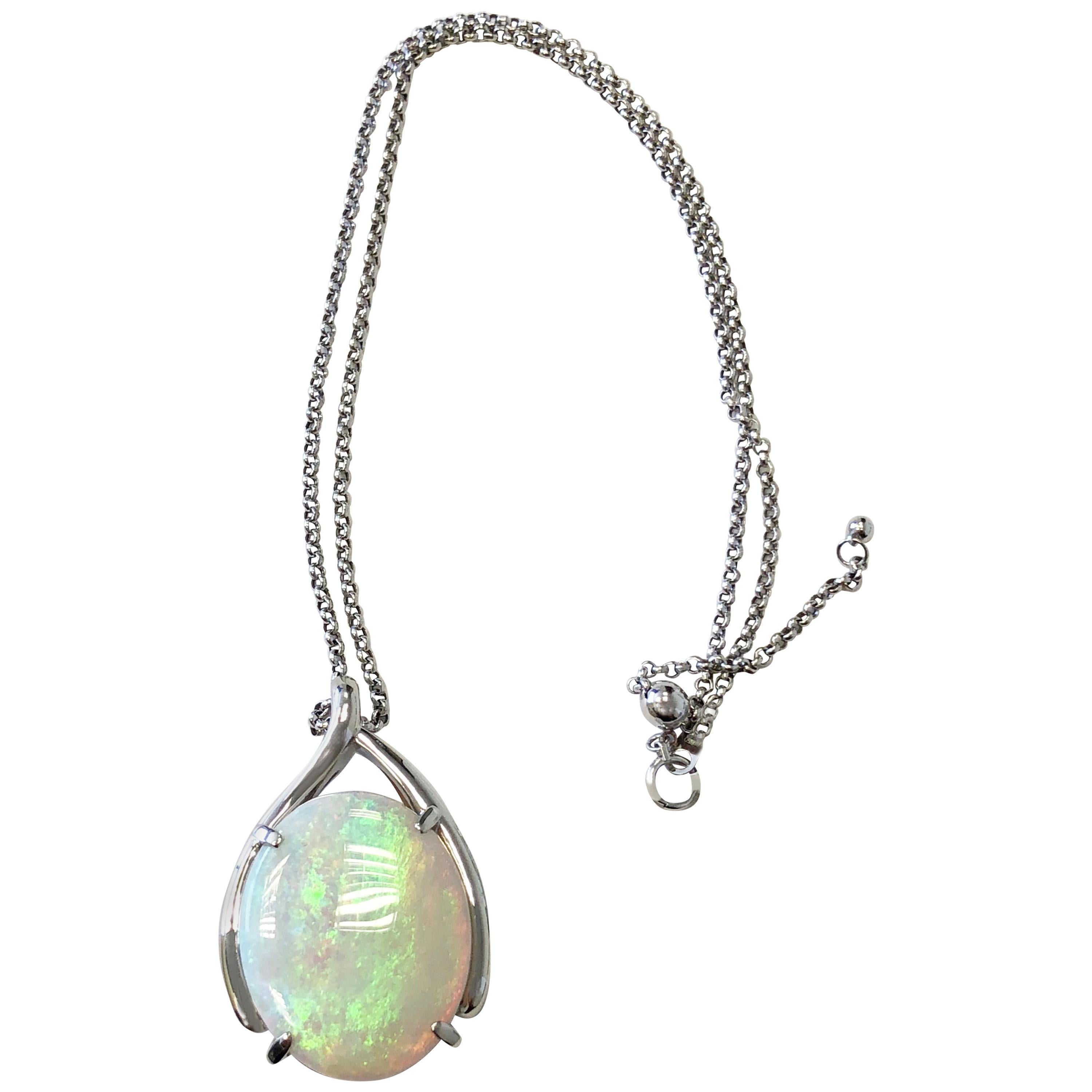 Opal Oval Pendant Necklace in Platinum at 1stDibs