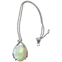 Opal Oval Pendant Necklace in Platinum