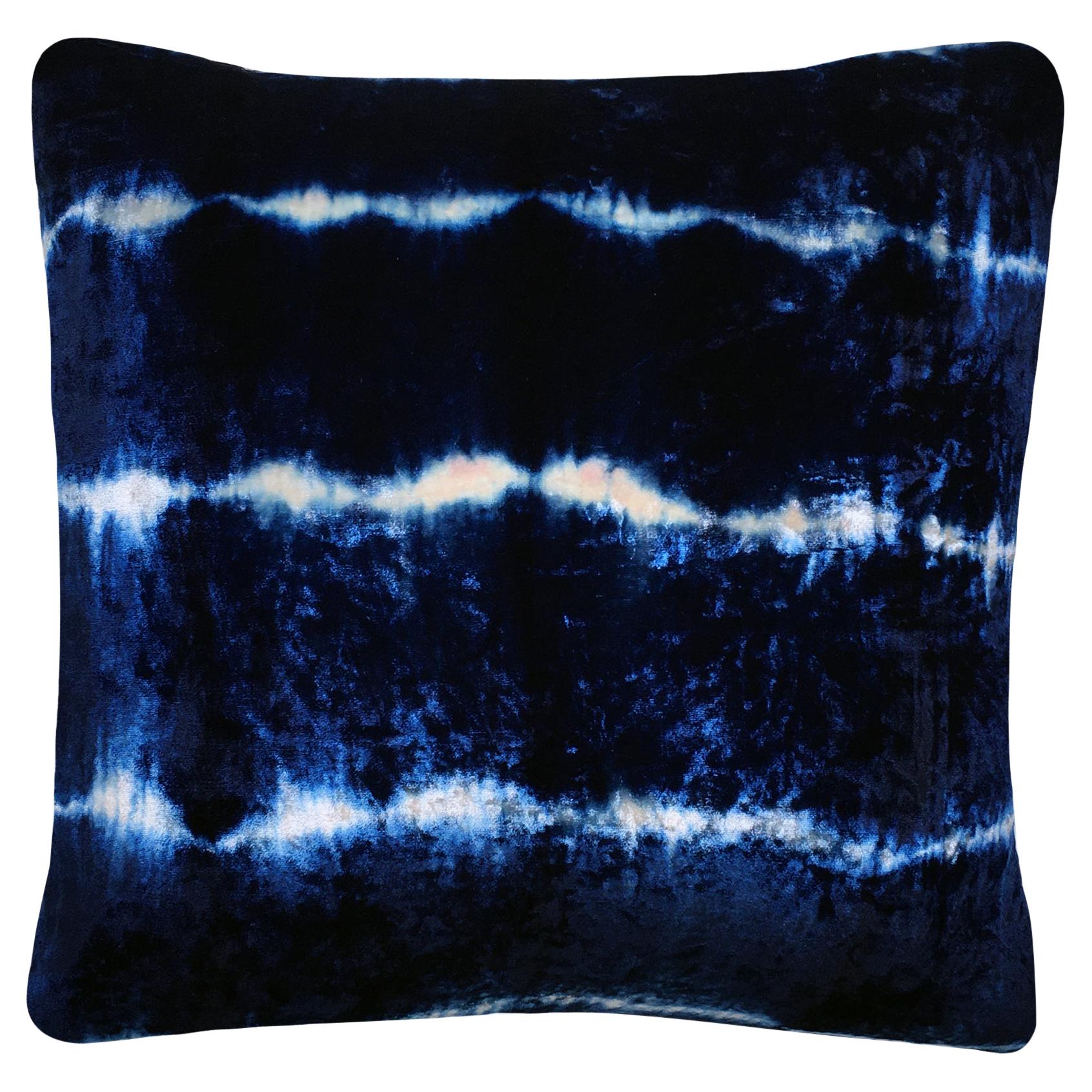 Hand Dyed Silk Velvet Pillow, Opal Pink & Indigo Blue Stripe