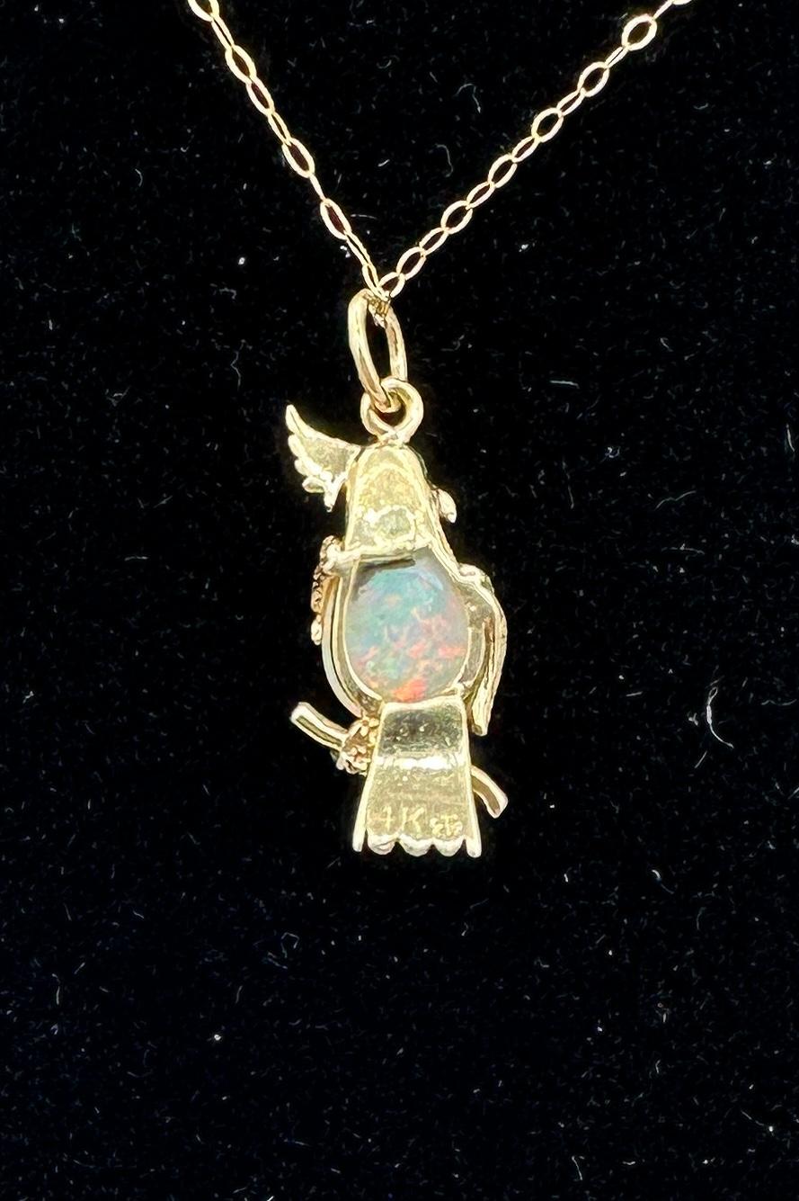 Opal Parrot Cockatoo Bird Pendant Charm Necklace 14 Karat Yellow Gold 2