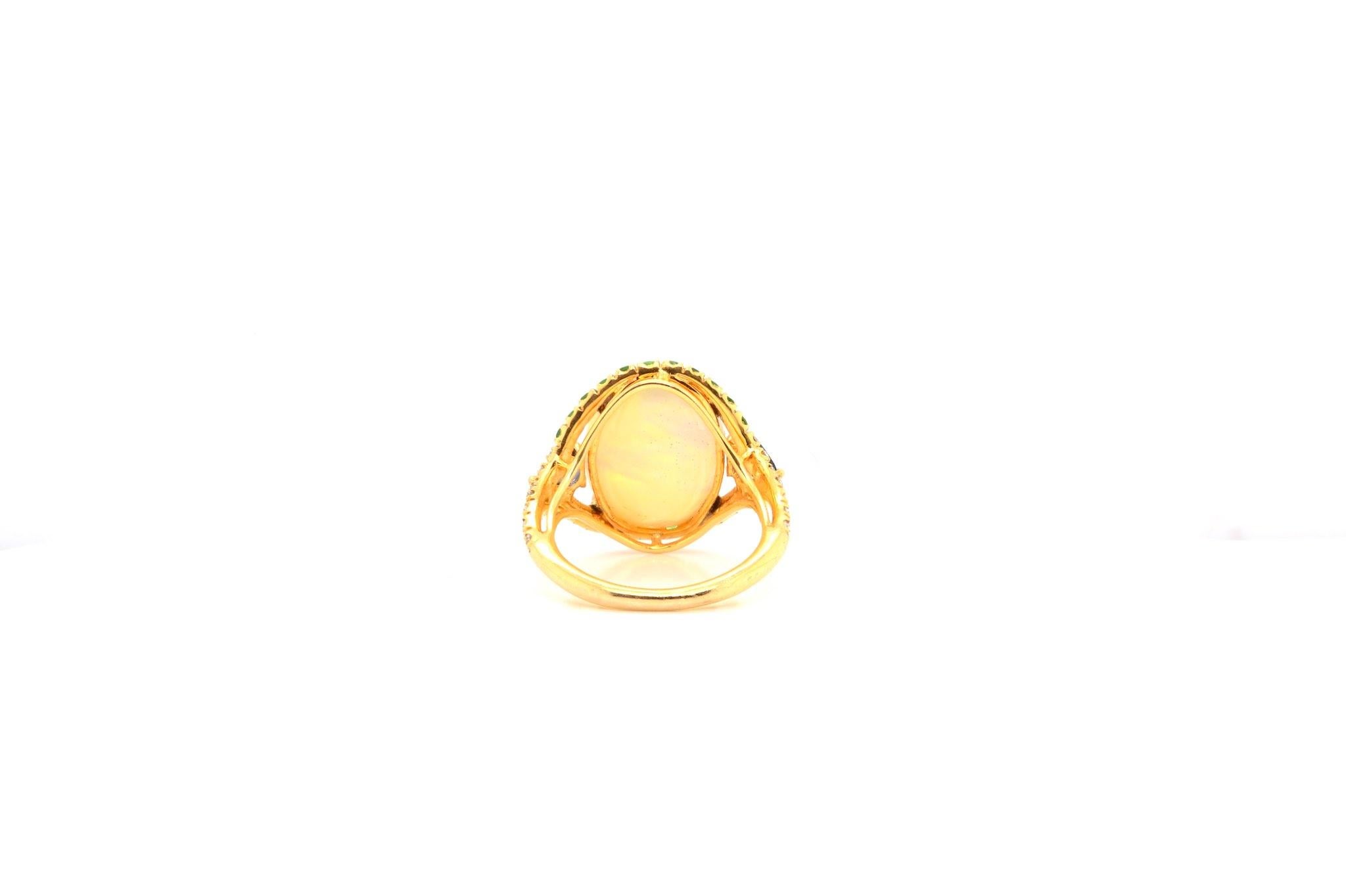 Women's or Men's Opal, pear sapphires, fine stones and brilliant cut diamonds ring