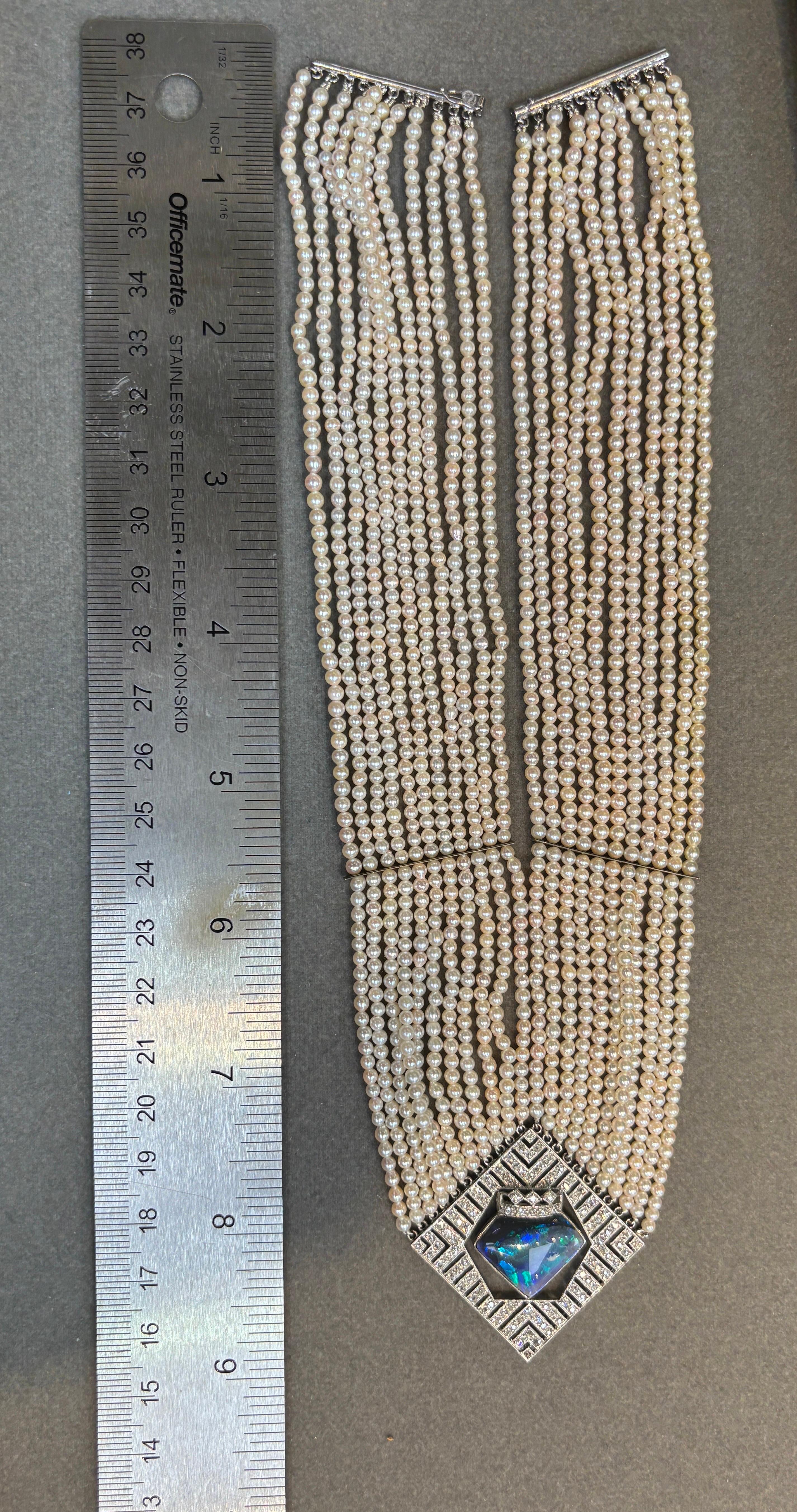Girocollo con perle e diamanti Opale In condizioni ottime in vendita a New York, NY