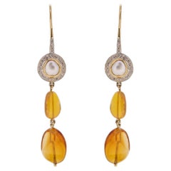 Opal, Pearl and Diamond drop earrings in 18k yellow gold Opal, Pearl and Diamond drop earrings in 18k yellow gold