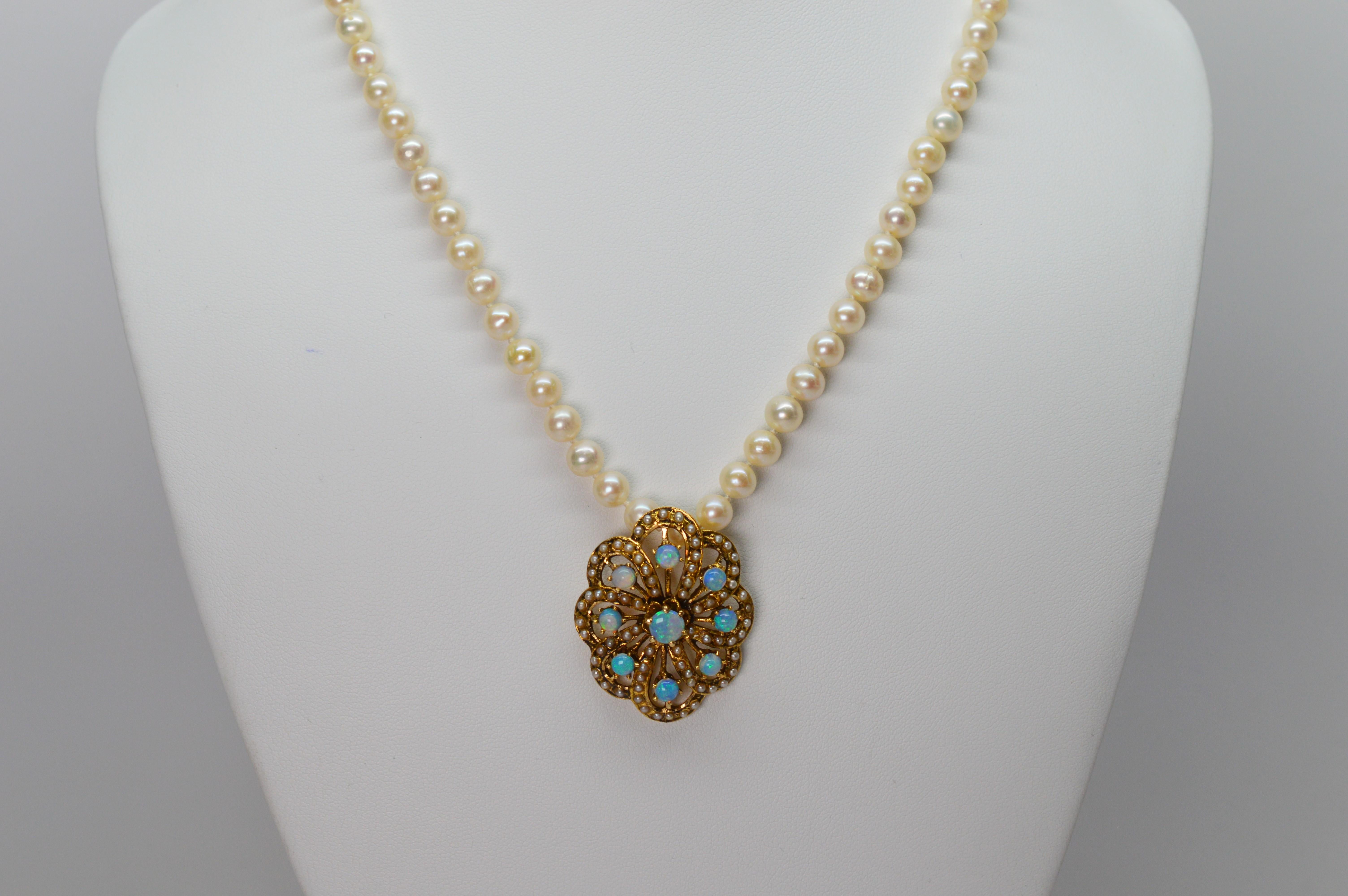 Round Cut Opal Pearl Gold Pendant Necklace