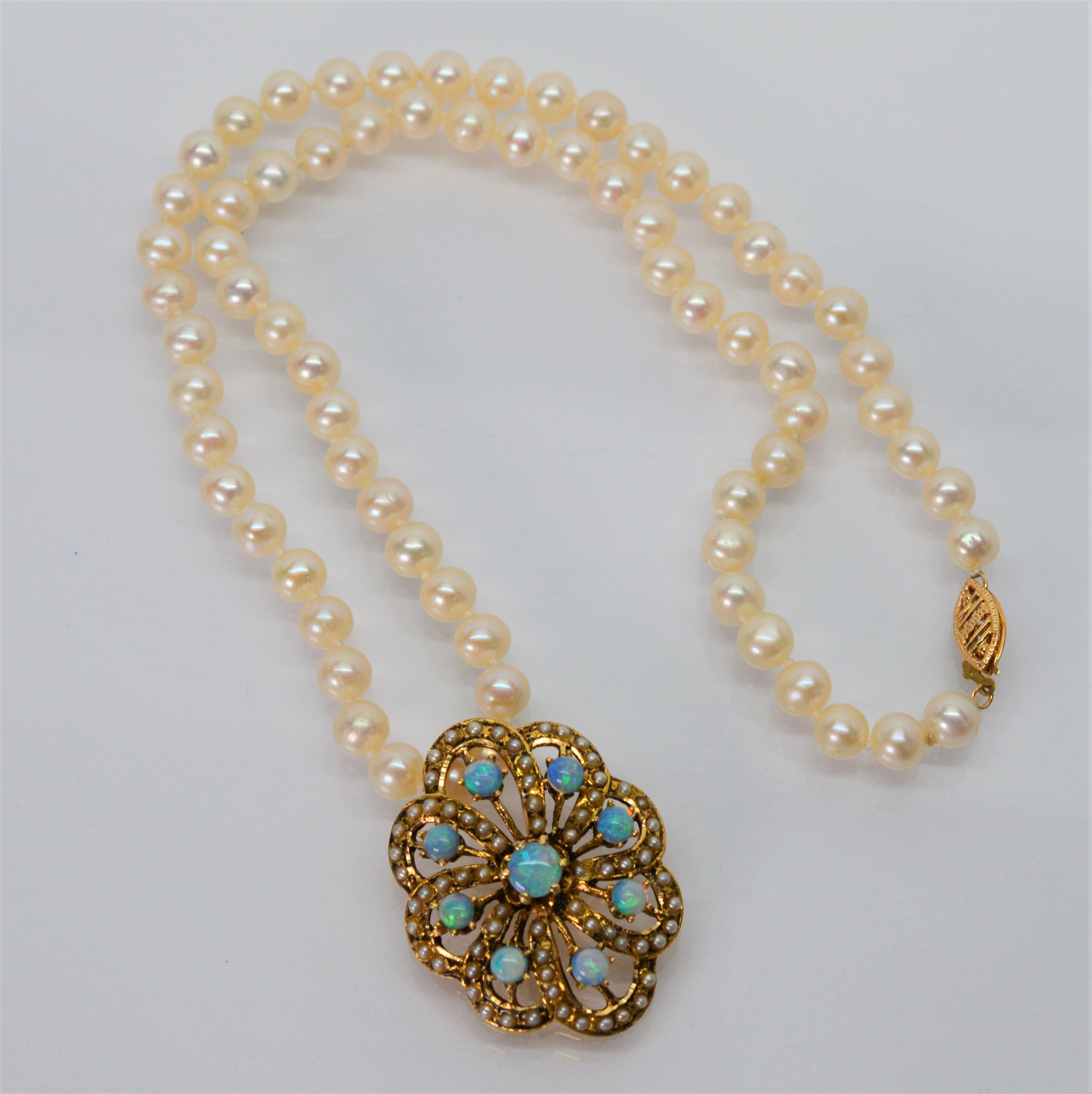 Opal Pearl Gold Pendant Necklace 1