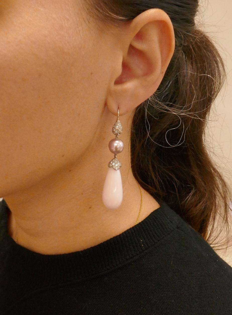 Women's Opal Pearl White Gold Earrings by Donald Huber For Sale