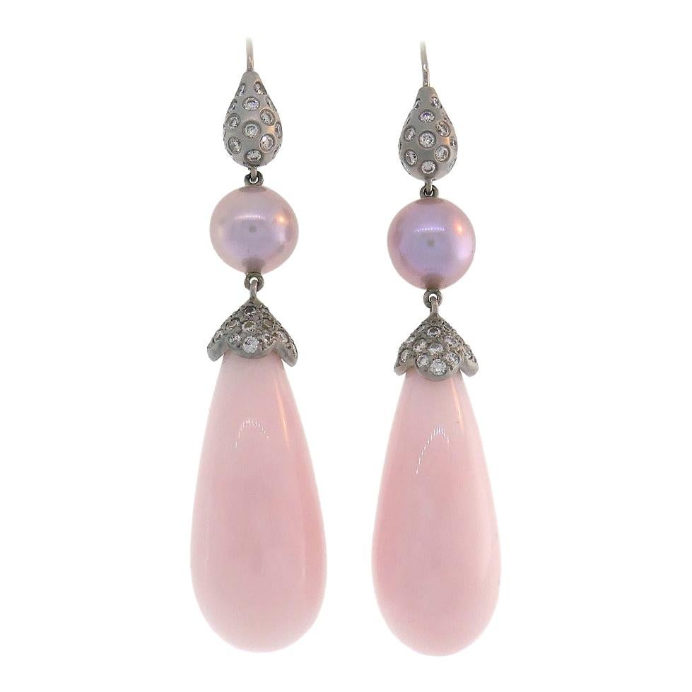 Opal Pearl White Gold Earrings by Donald Huber