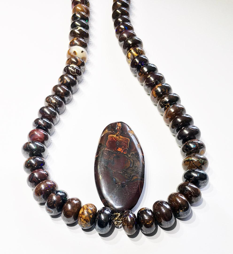 Cabochon An Australian Boulder Opal Pendant & Necklace For Sale