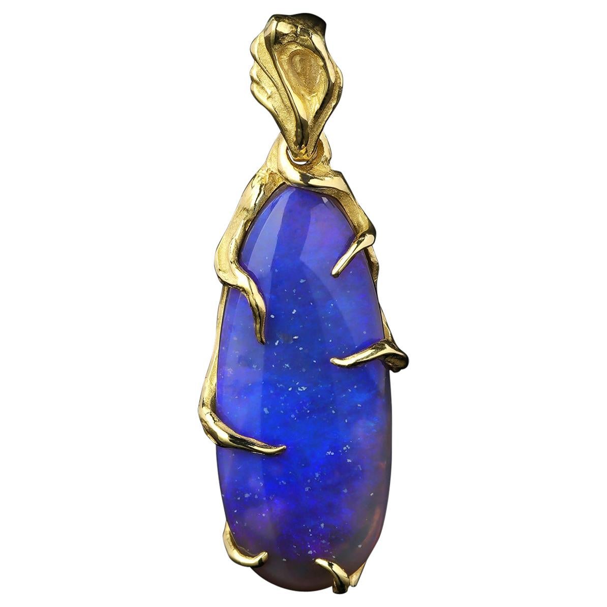 Milky way Opal pendant Natural Australian opal neon blue gemstone For Sale