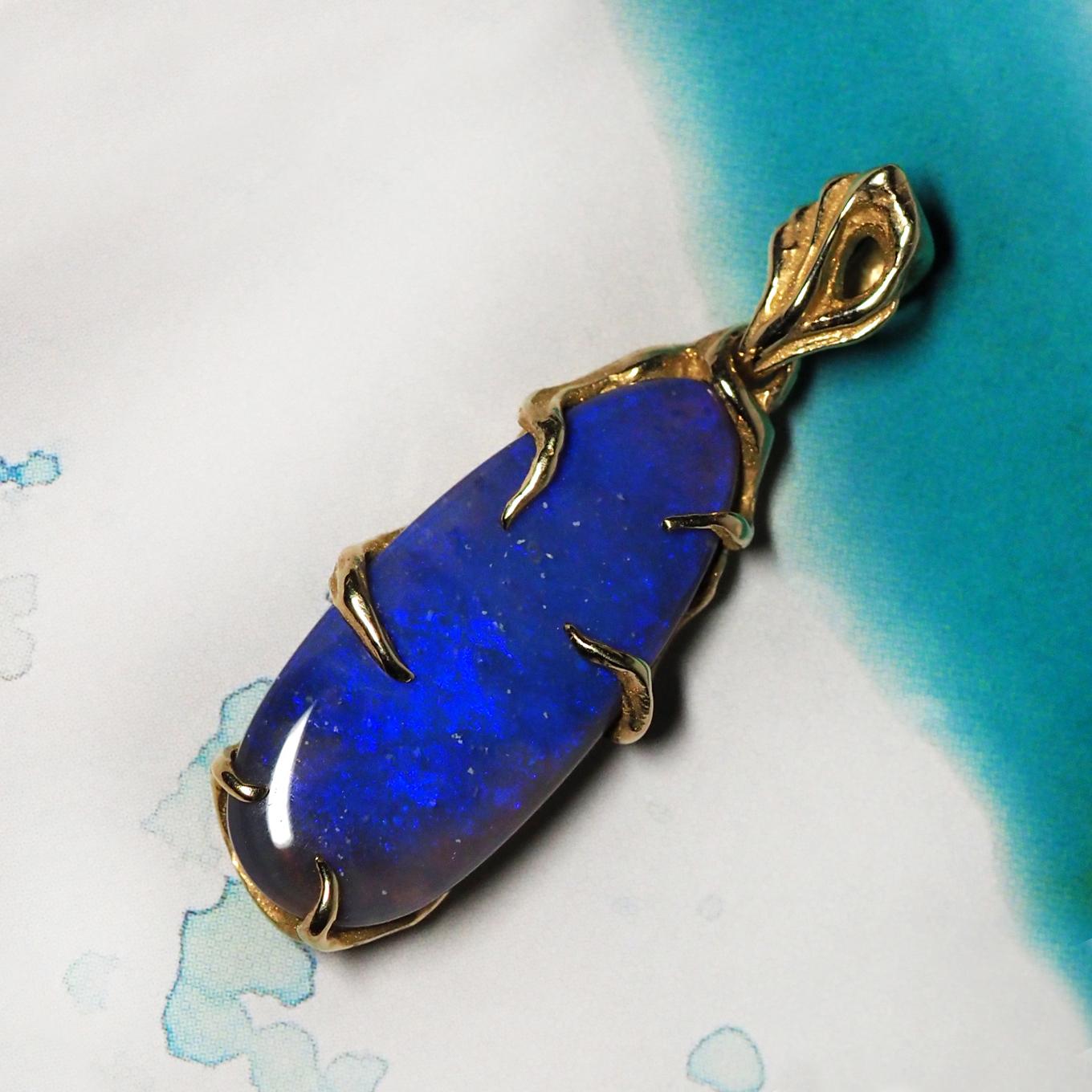 Art Nouveau Milky way Opal pendant Natural Australian opal neon blue gemstone For Sale