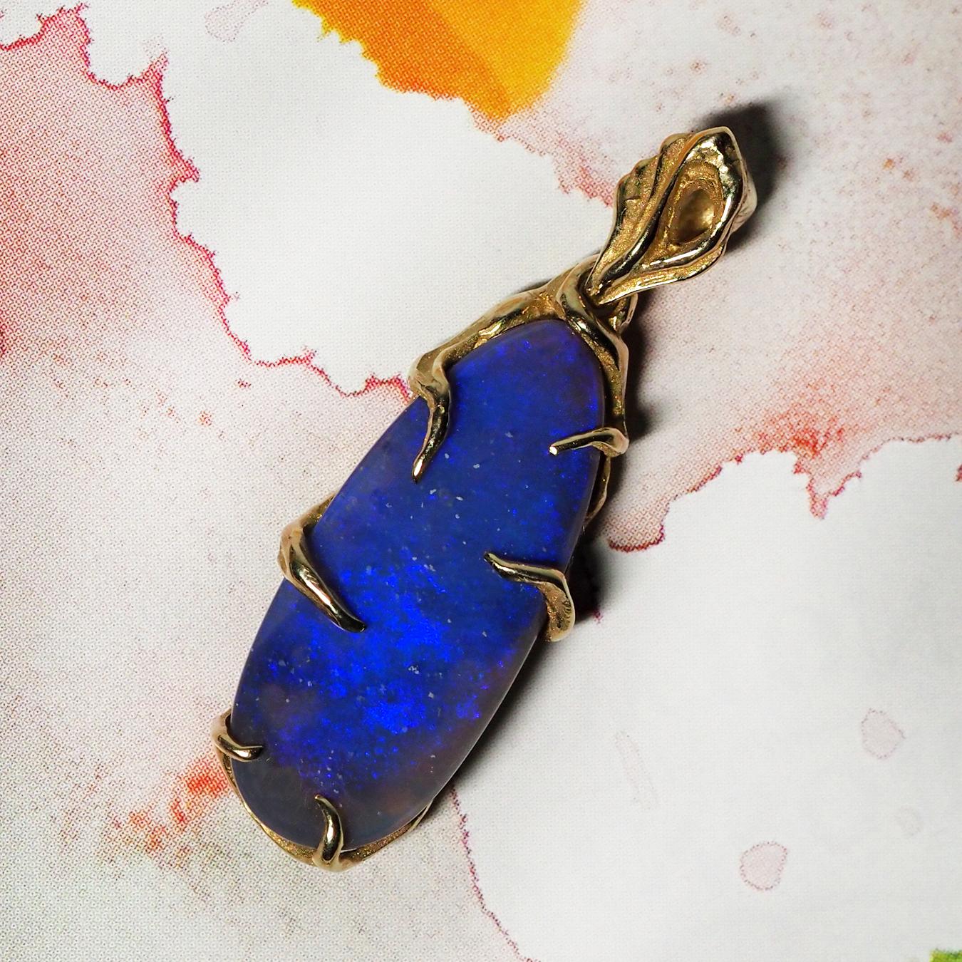 Cabochon Milky way Opal pendant Natural Australian opal neon blue gemstone For Sale