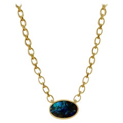 Opal Pendant Necklace on 18k Yellow Gold Handmade Chain with Toggle