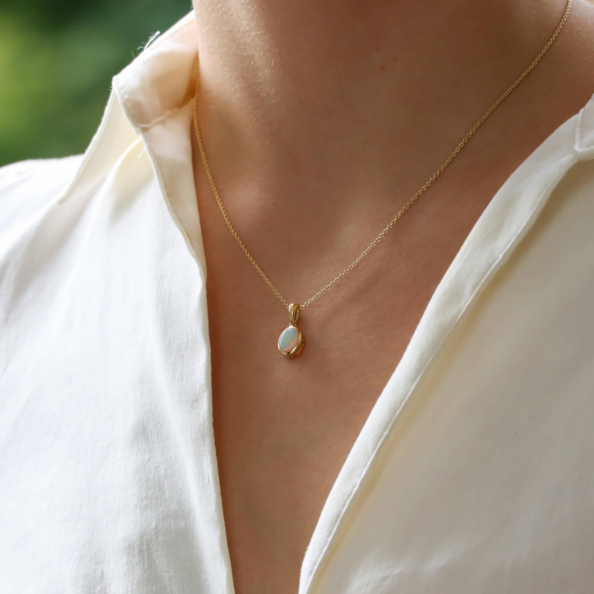 Modern Opal Pendant Necklace Set in 18 Karat Yellow Gold