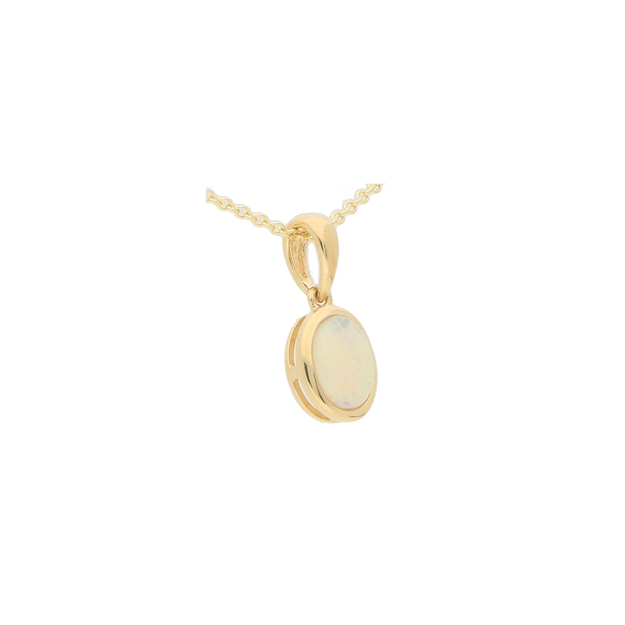 Oval Cut Opal Pendant Necklace Set in 18 Karat Yellow Gold
