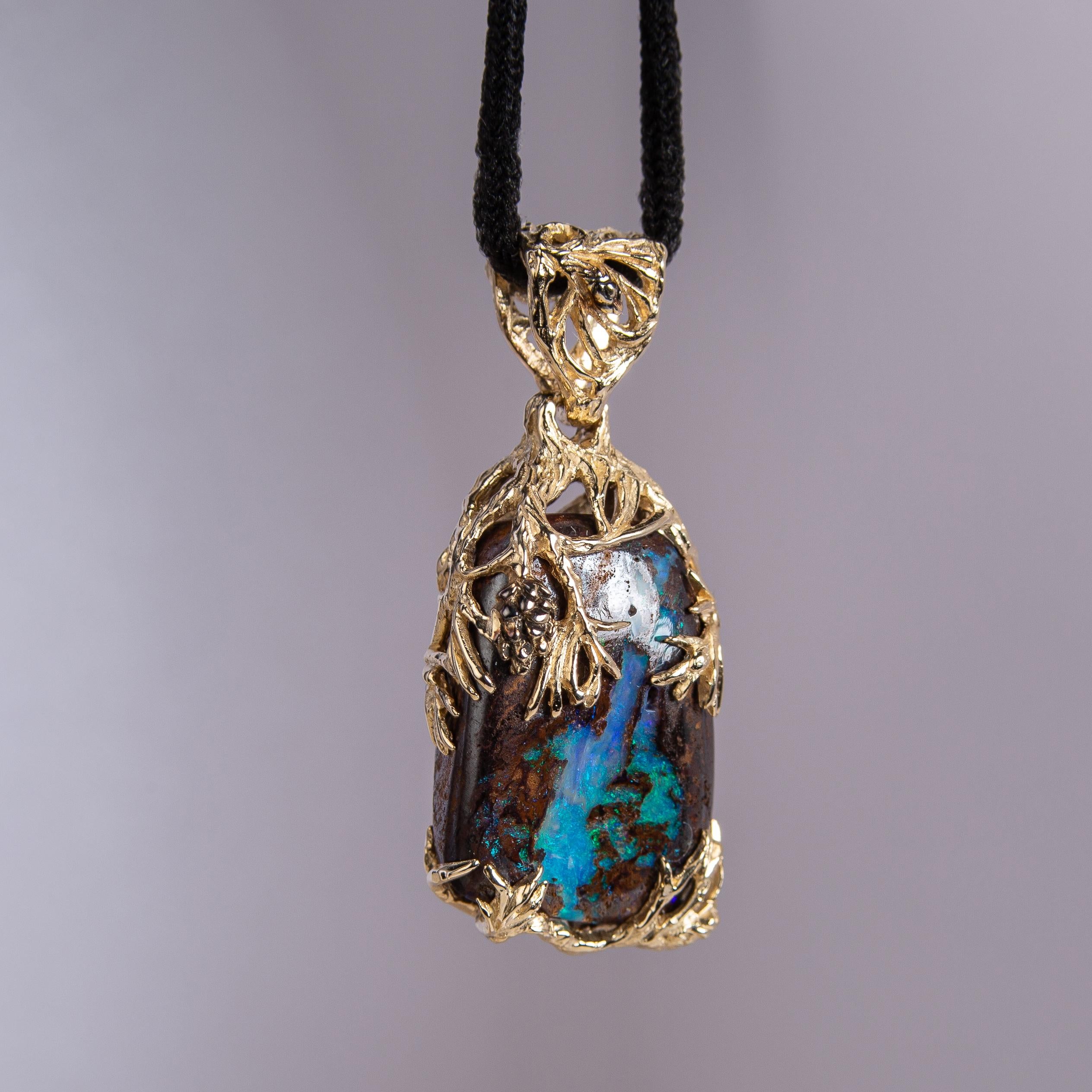 Uncut Opal Pendant Pine Tree Gold Australian Valentine's Day gift Necklace