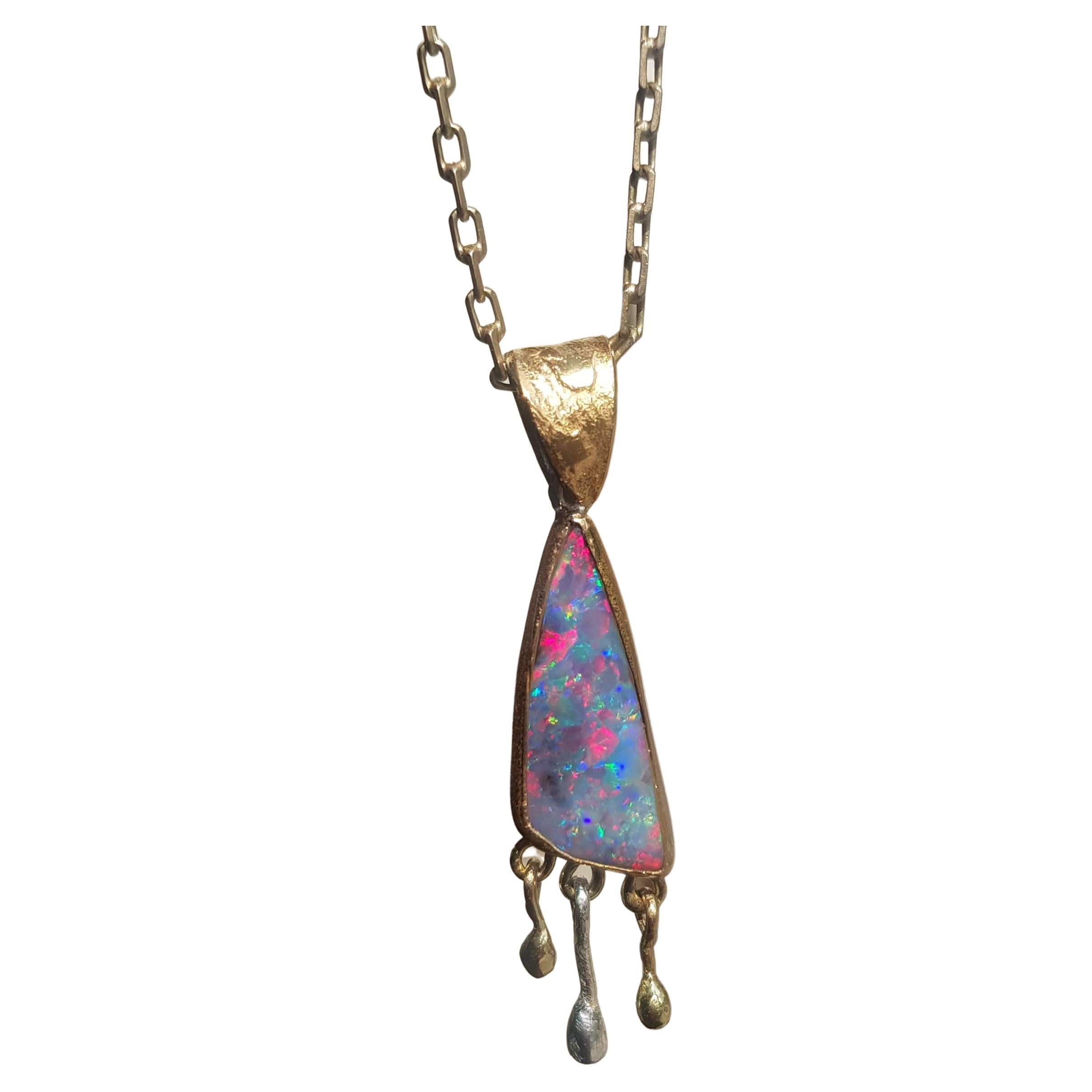 Opal Pendant with 22 and 18 Karat Yellow Gold and Silver In New Condition In Devon, GB