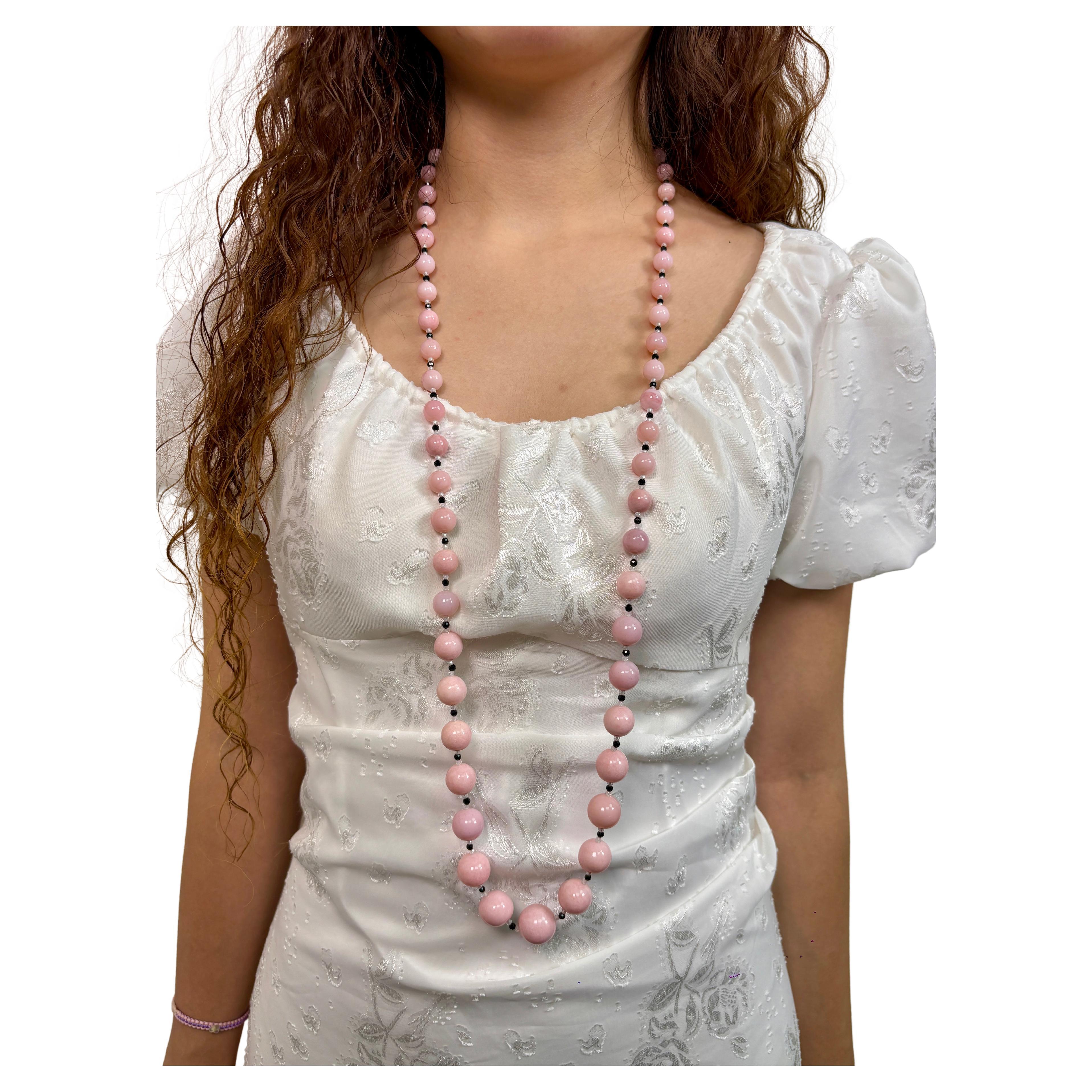 Pink Opal & Black Onyx Necklace (looks like Conch Pearl)