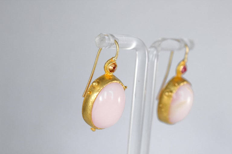 Opal Pink Sapphire 22 Karat Gold One-of-a-Kind Dangle Drop Earrings For Sale 6
