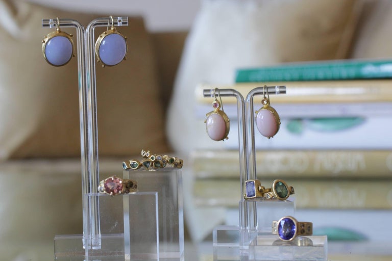 Opal Pink Sapphire 22 Karat Gold One-of-a-Kind Dangle Drop Earrings For Sale 11