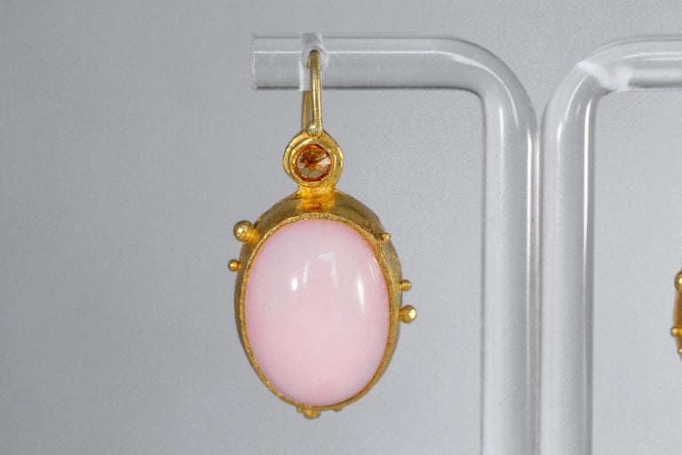 Contemporary Opal Pink Sapphire 22 Karat Gold One-of-a-Kind Dangle Drop Earrings For Sale