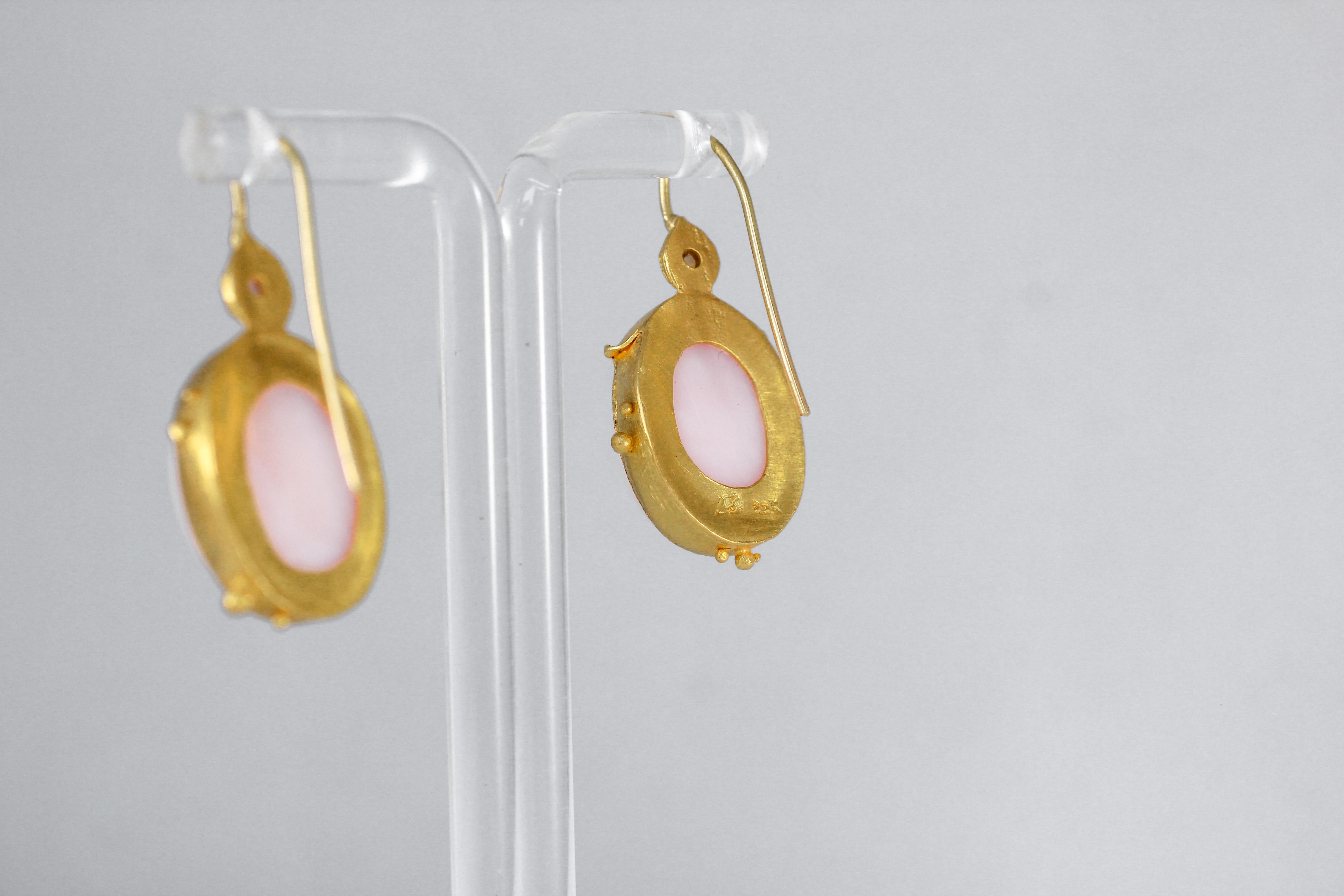 Women's Opal Pink Sapphire 22 Karat Gold One-of-a-Kind Dangle Drop Earrings For Sale