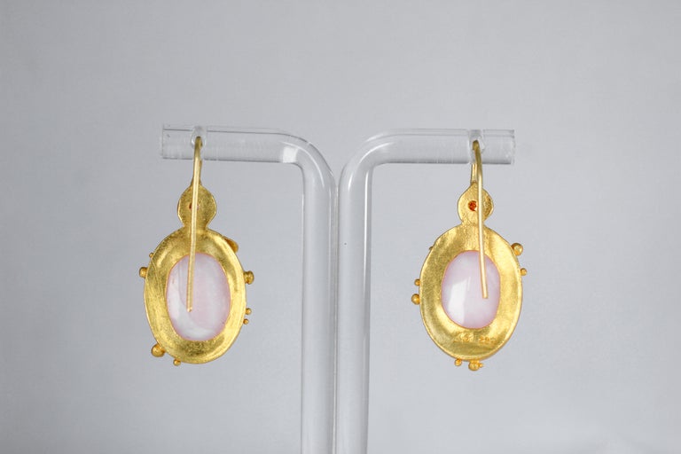 Opal Pink Sapphire 22 Karat Gold One-of-a-Kind Dangle Drop Earrings For Sale 3