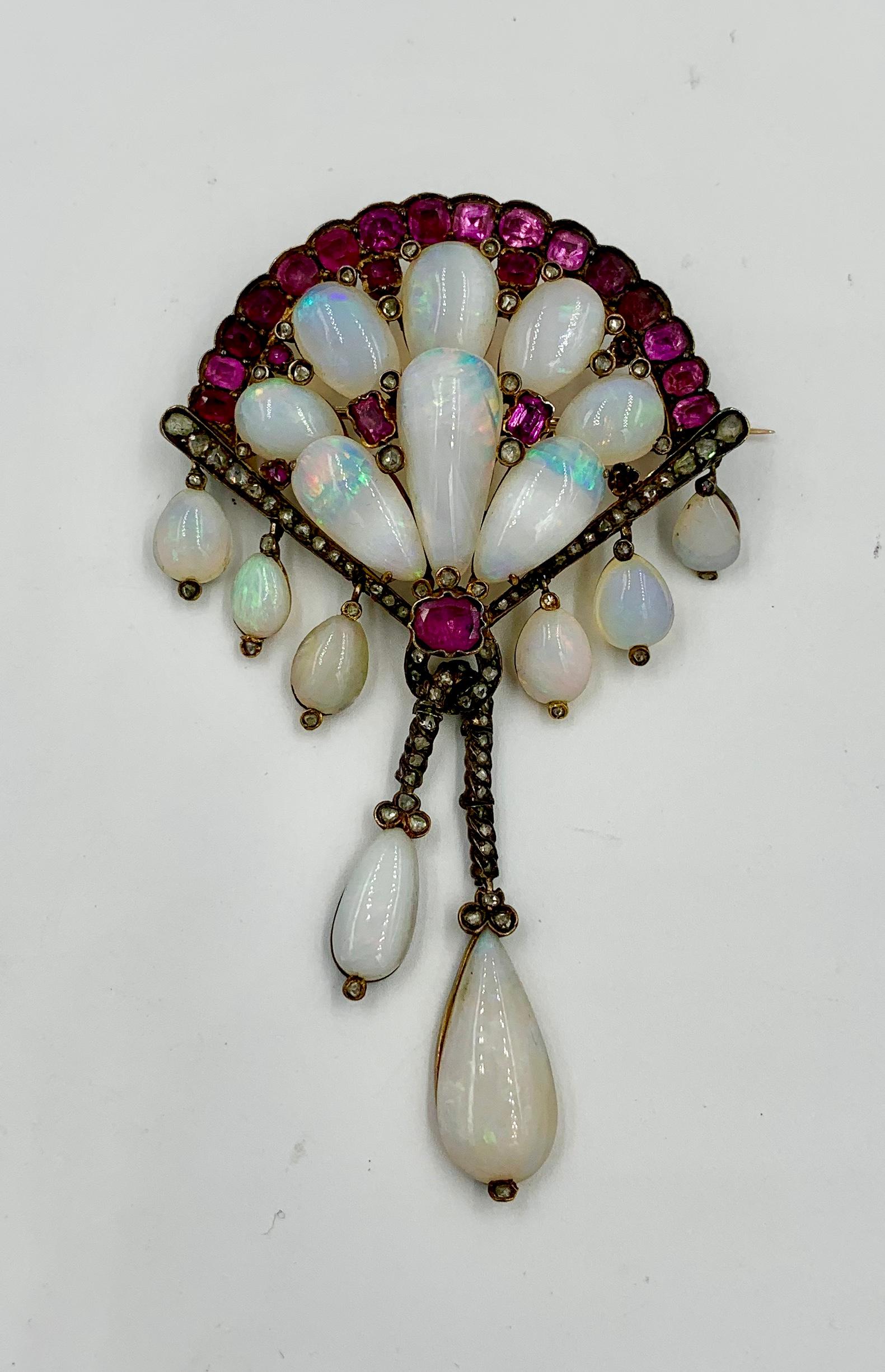 Opal Pink Sapphire Rose Cut Diamond Antique Victorian Brooch For Sale 4