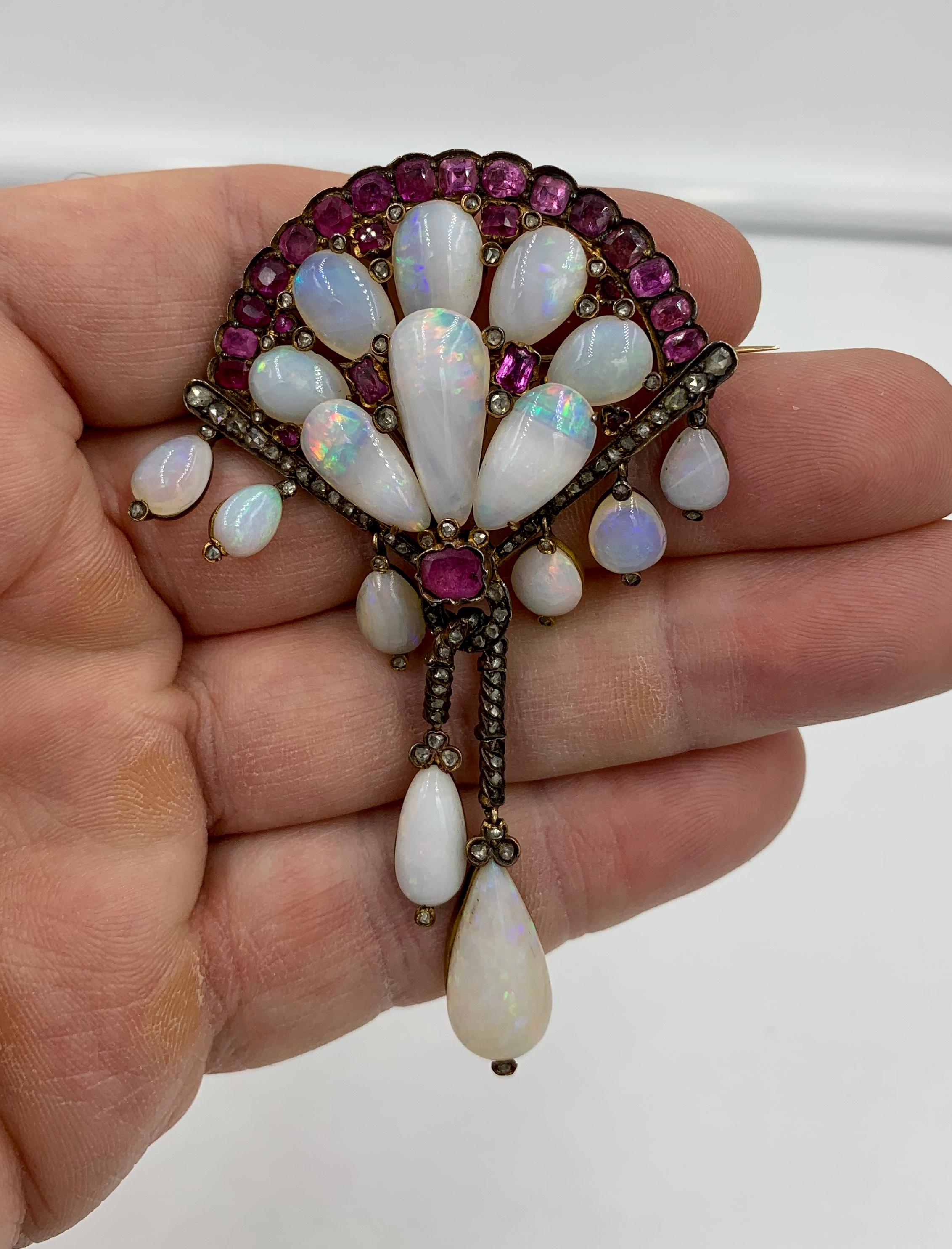 Opal Pink Sapphire Rose Cut Diamond Antique Victorian Brooch For Sale 5