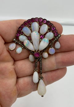 Opal Pink Sapphire Rose Cut Diamond Antique Victorian Brooch