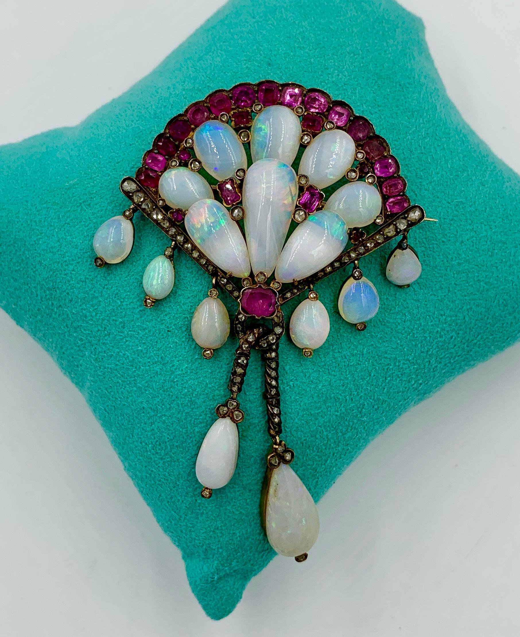 Antike viktorianische Brosche mit Opal, rosa Saphir und Diamant im Rosenschliff Damen im Angebot