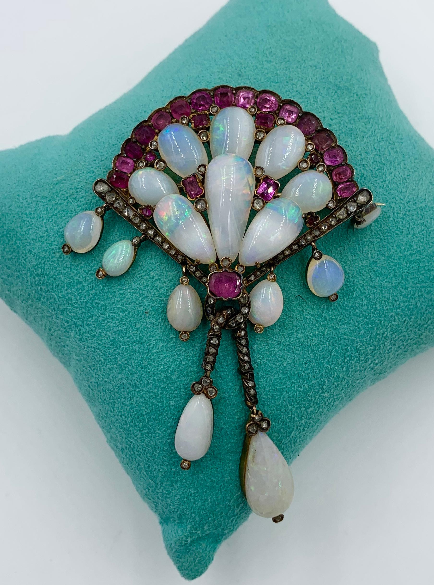 Opal Pink Sapphire Rose Cut Diamond Antique Victorian Brooch For Sale 1