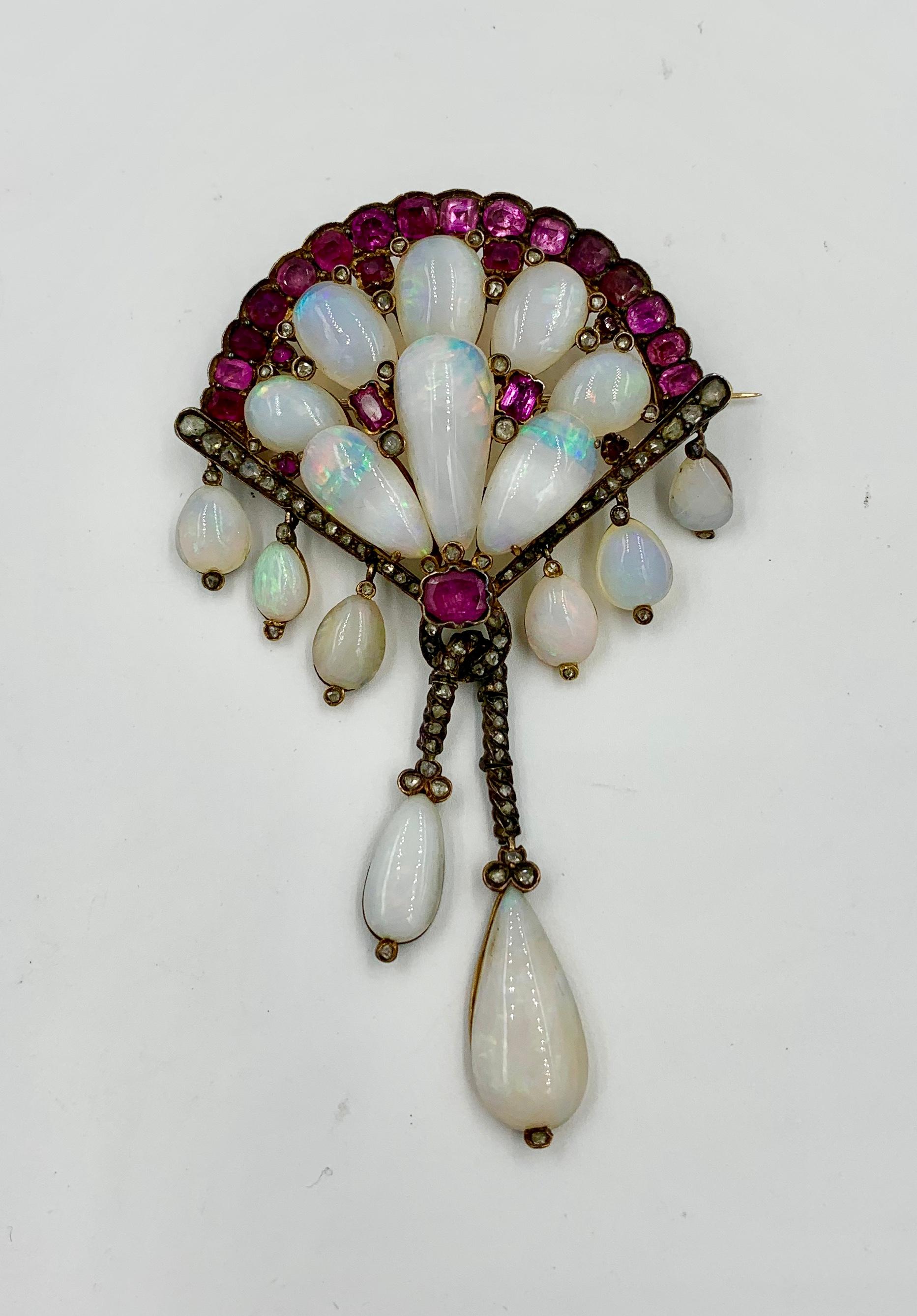 Opal Pink Sapphire Rose Cut Diamond Antique Victorian Brooch For Sale 3