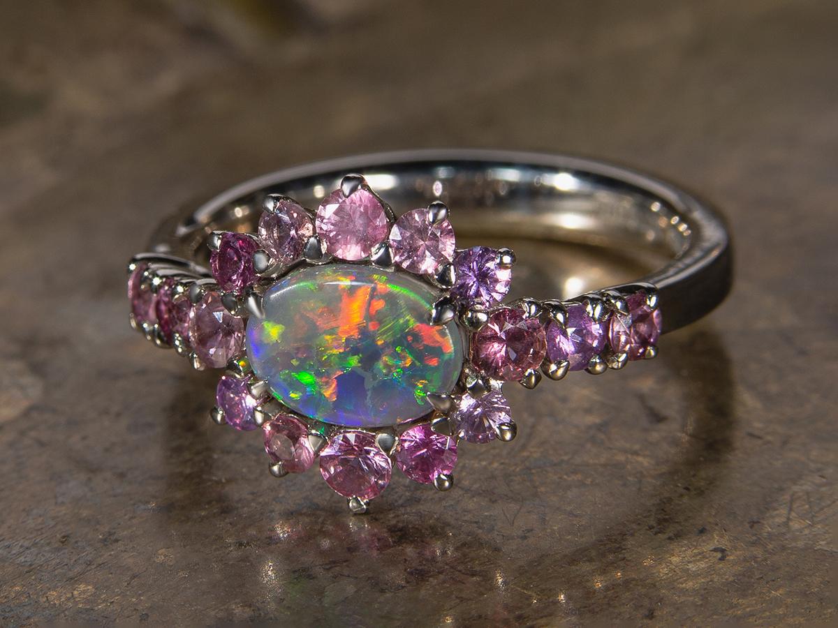 Opal Pink Sapphires Gold Ring Promise Wedding Ring For Sale 2