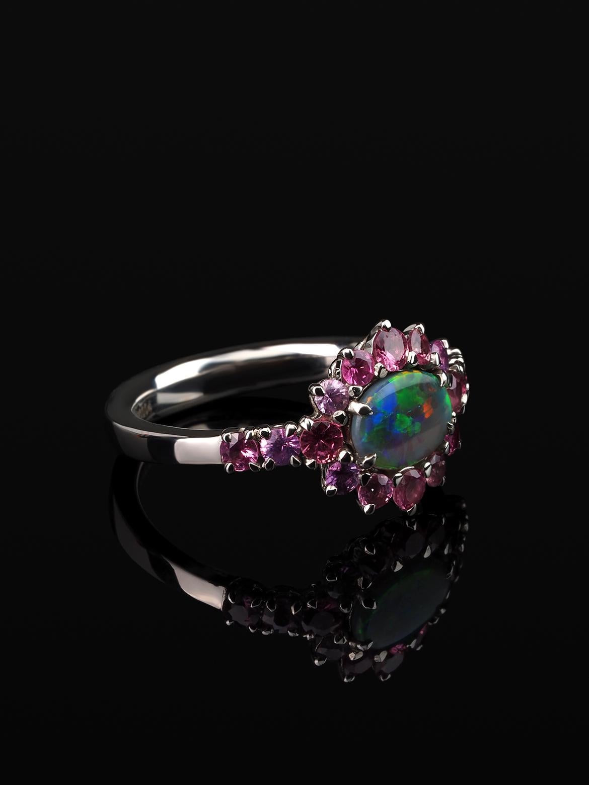 Opal Rosa Saphire Goldring Versprechen Ehering (Cabochon) im Angebot
