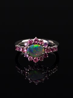 Opal Pink Sapphires Gold Ring Promise Wedding Ring