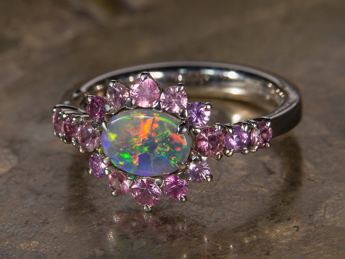 Opal Pink Sapphires Gold Ring Promise Wedding Ring For Sale
