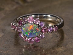 Opal Pink Sapphires Gold Ring Promise Wedding Ring