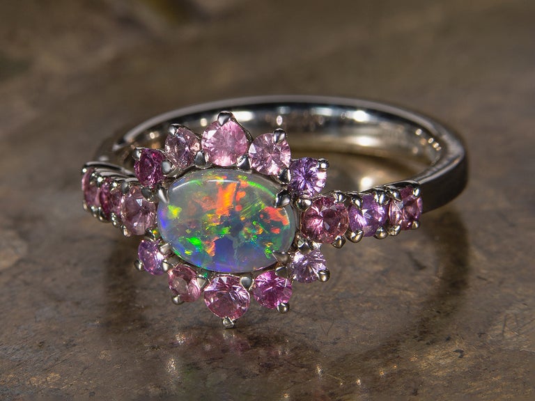 Opal Pink Sapphires Gold Ring Promise Wedding Ring For Sale at