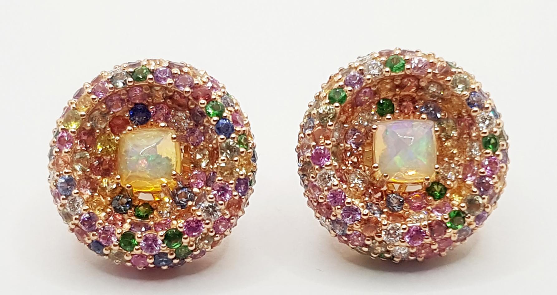 Ohrringe aus 18 Karat Roségold mit Opal, Regenbogenfarbenem Saphir und Diamant (Zeitgenössisch) im Angebot