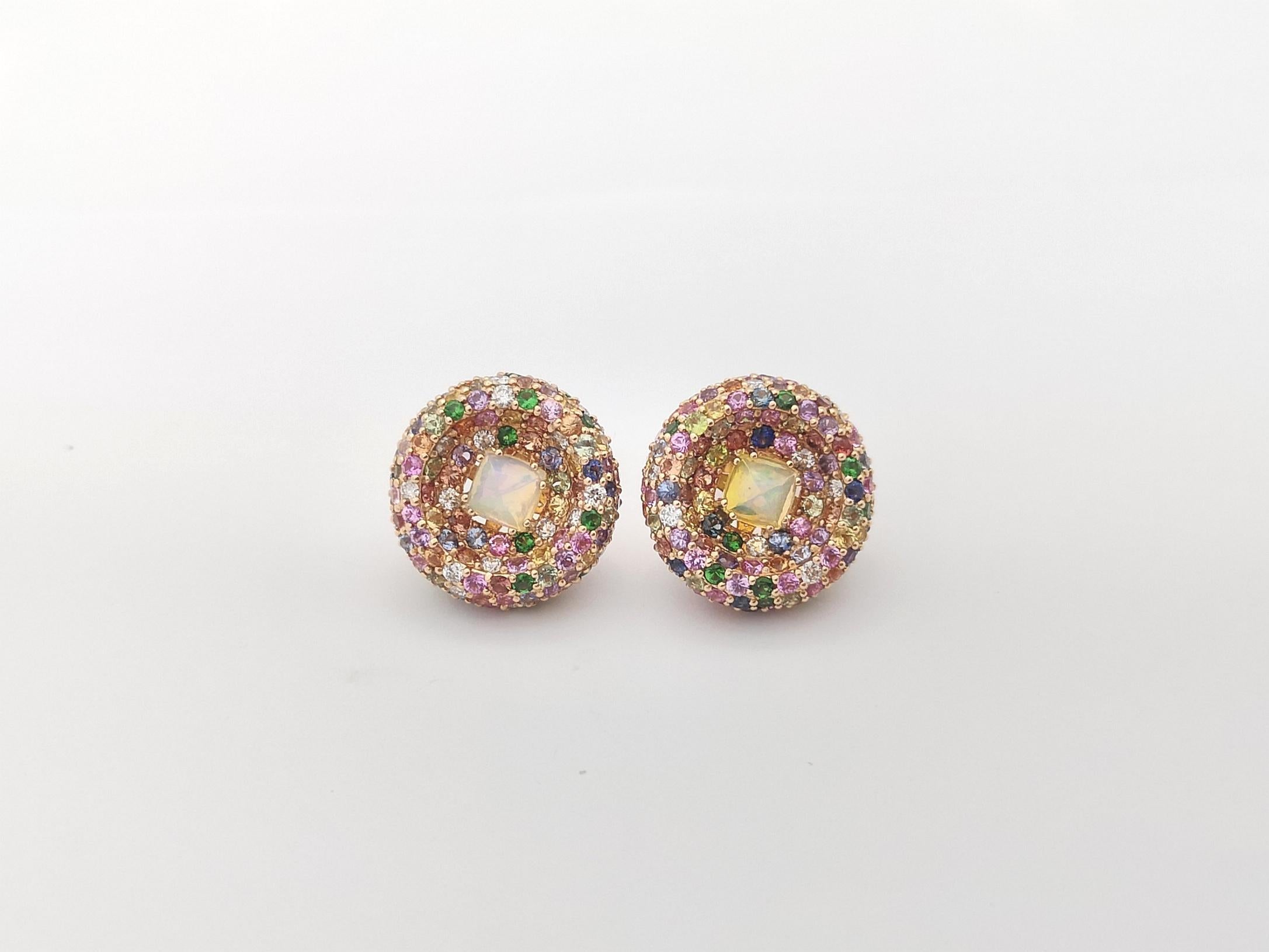 Ohrringe aus 18 Karat Roségold mit Opal, Regenbogenfarbenem Saphir und Diamant (Gemischter Schliff) im Angebot