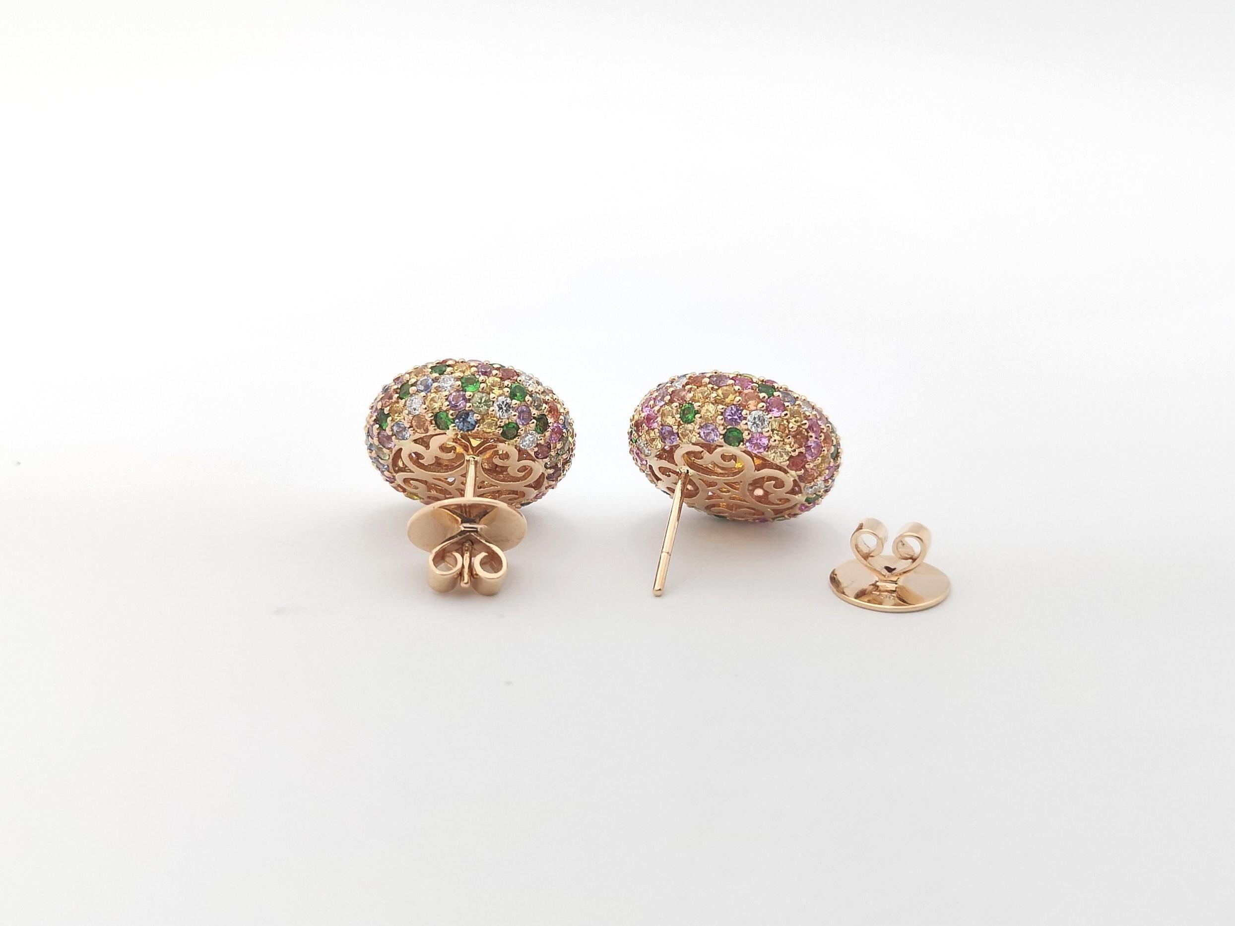 Opal, Rainbow Colour Sapphire and Diamond Earrings 18K Rose Gold Settings In New Condition For Sale In Bangkok, TH