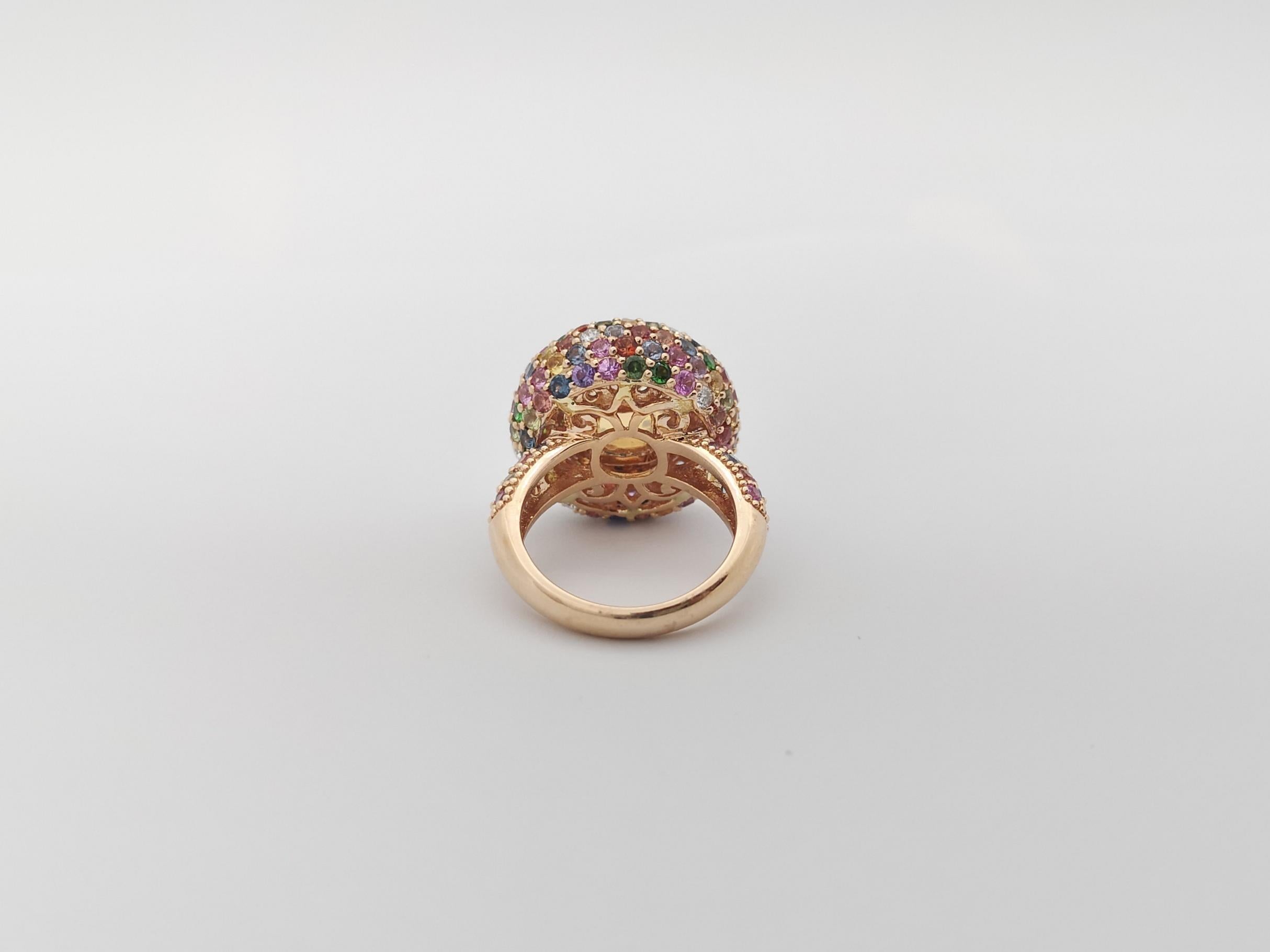 Opal, Rainbow Colour Sapphire and Diamond Ring set in 18K Rose Gold Settings For Sale 5