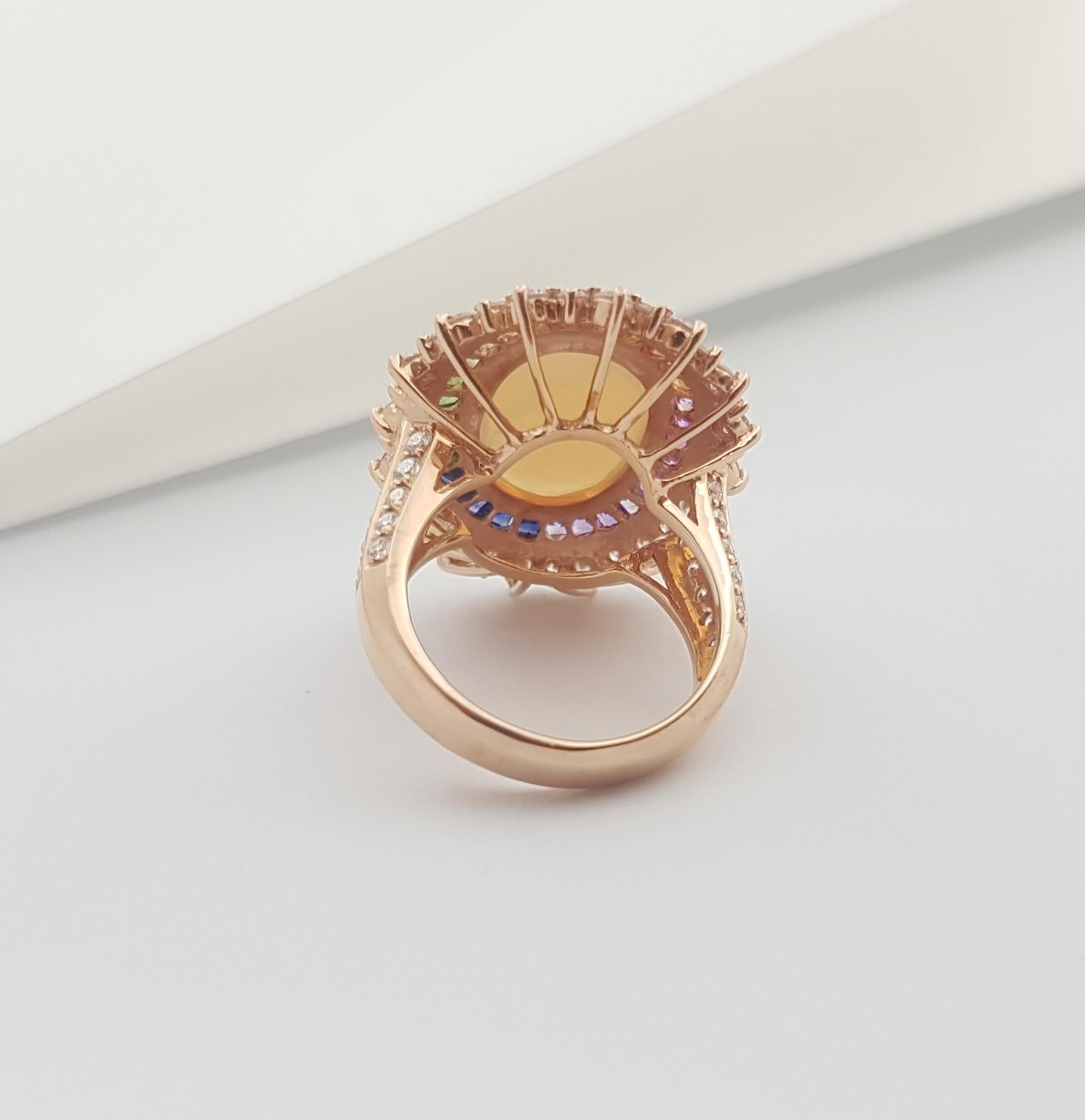 Opal, Rainbow Coloured Sapphire and Diamond Ring Set in 18k Rose Gold Settings For Sale 2