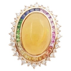 Opal, Rainbow Coloured Sapphire and Diamond Ring Set in 18k Rose Gold Settings